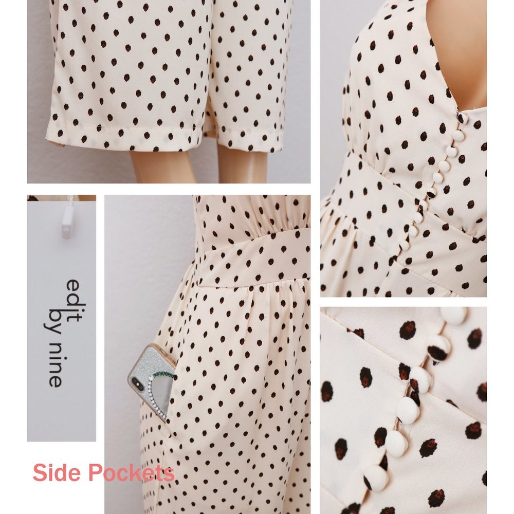 NEW Ivory Polka Dot Buttons Pocket Crop Jumpsuit - Picture 5 of 10